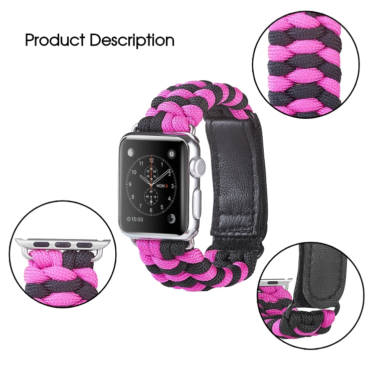 Paracord Plain Weave Hook And Loop Fastener Nylon Watch Band, For Apple Watch Series 8&amp;7 41mm / SE 2&amp;6&amp;SE&amp;5&amp;4 40mm, For Apple Watch Ultra 49mm / Series 8&amp;7 45mm / SE 2&amp;6&amp;SE&amp;5&amp;4 44mm