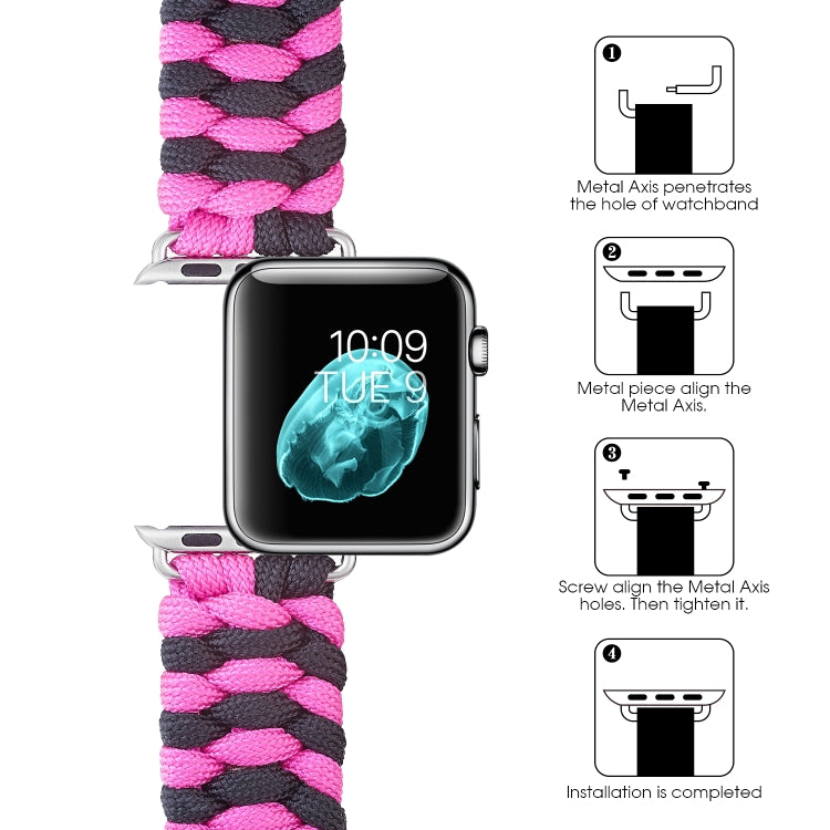 Paracord Plain Weave Hook And Loop Fastener Nylon Watch Band, For Apple Watch Series 8&amp;7 41mm / SE 2&amp;6&amp;SE&amp;5&amp;4 40mm, For Apple Watch Ultra 49mm / Series 8&amp;7 45mm / SE 2&amp;6&amp;SE&amp;5&amp;4 44mm