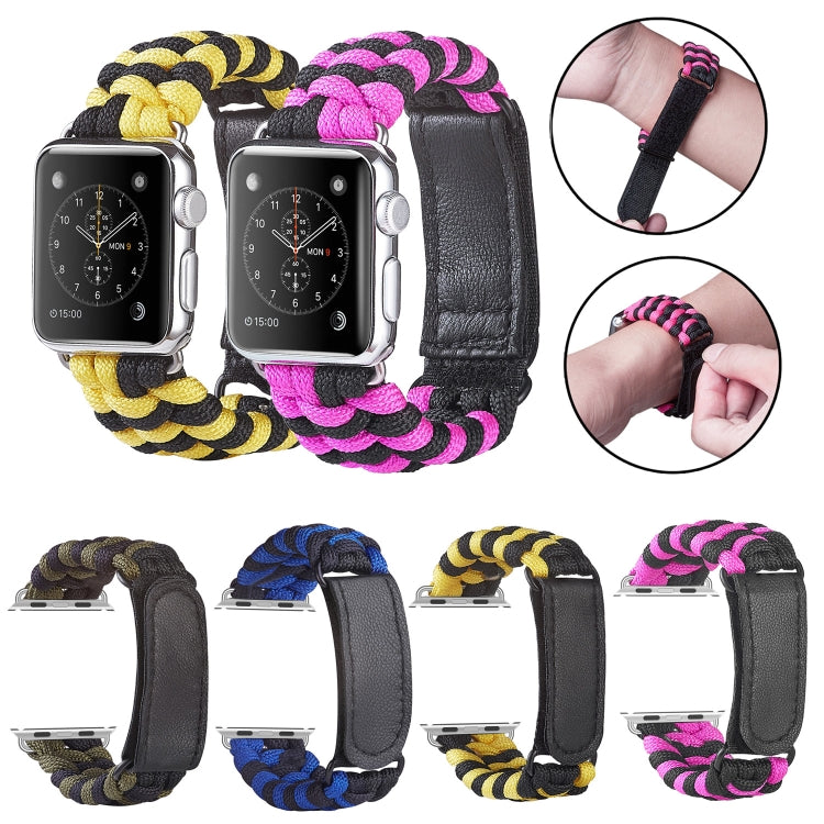 Paracord Plain Weave Hook And Loop Fastener Nylon Watch Band, For Apple Watch Series 8&amp;7 41mm / SE 2&amp;6&amp;SE&amp;5&amp;4 40mm, For Apple Watch Ultra 49mm / Series 8&amp;7 45mm / SE 2&amp;6&amp;SE&amp;5&amp;4 44mm