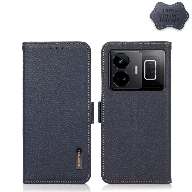 KHAZNEH Side-Magnetic Litchi Genuine Leather RFID Phone Case, For OnePlus Ace 2 5G, For Realme GT Neo 5, For Xiaomi Redmi 12C/Redmi 11A 4G