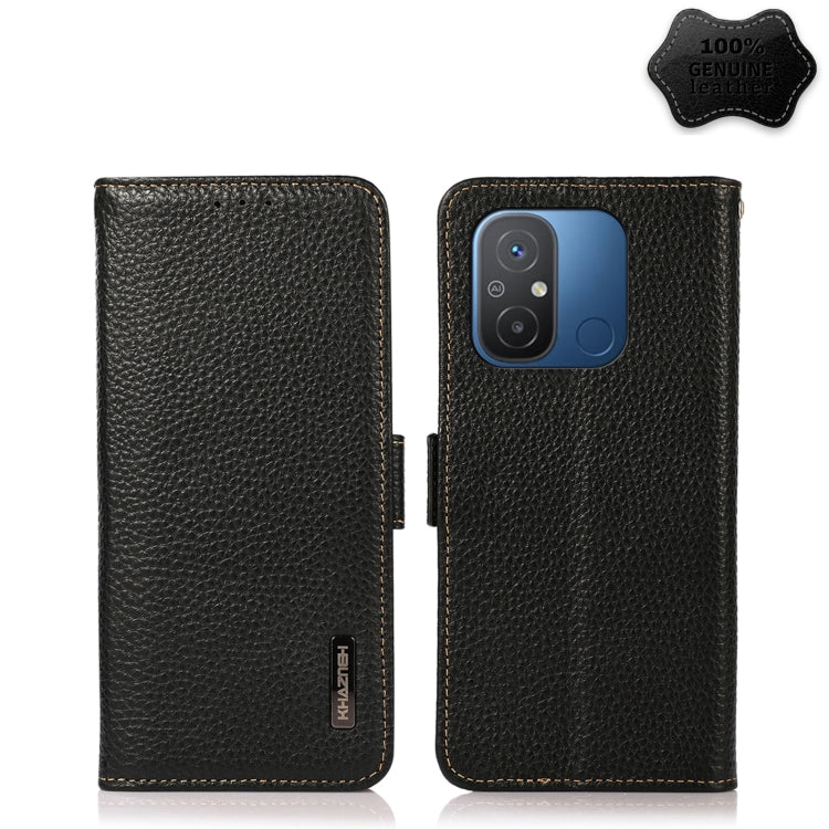 KHAZNEH Side-Magnetic Litchi Genuine Leather RFID Phone Case, For OnePlus Ace 2 5G, For Realme GT Neo 5, For Xiaomi Redmi 12C/Redmi 11A 4G