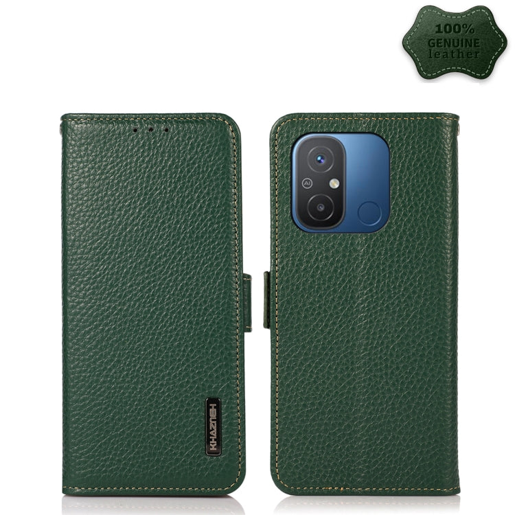 KHAZNEH Side-Magnetic Litchi Genuine Leather RFID Phone Case, For OnePlus Ace 2 5G, For Realme GT Neo 5, For Xiaomi Redmi 12C/Redmi 11A 4G