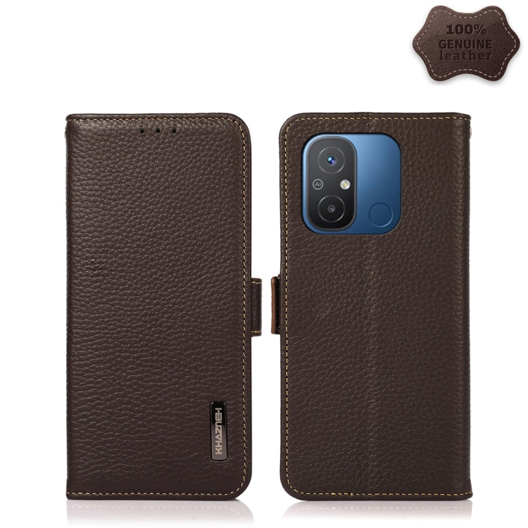 KHAZNEH Side-Magnetic Litchi Genuine Leather RFID Phone Case, For OnePlus Ace 2 5G, For Realme GT Neo 5, For Xiaomi Redmi 12C/Redmi 11A 4G