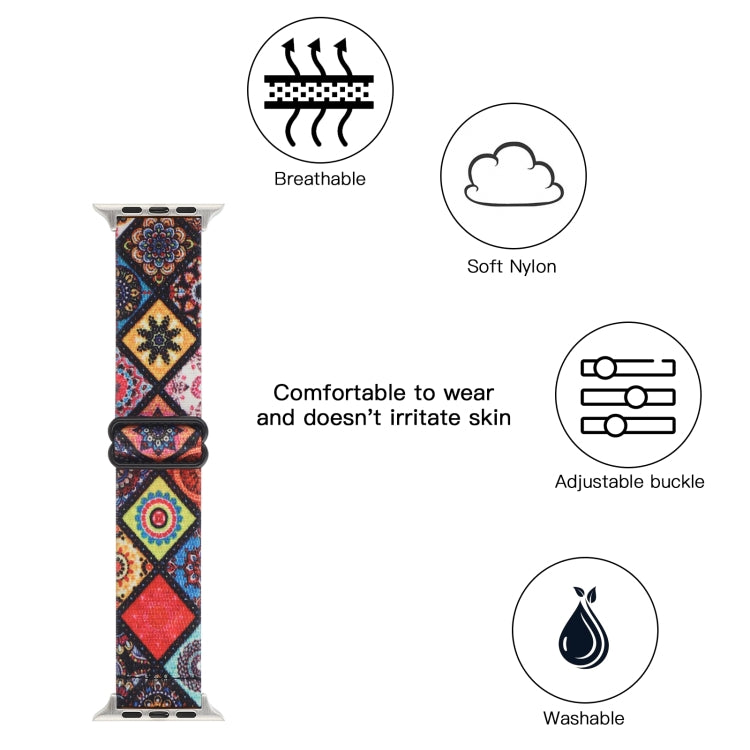 Ethnic Style Buckle Elastic Watch Band, For Apple Watch Series 7 41mm / 6 &amp; SE &amp; 5 &amp; 4 40mm, For Apple Watch Ultra 49mm / Series 8&amp;7 45mm / SE 2&amp;6&amp;SE&amp;5&amp;4 44mm