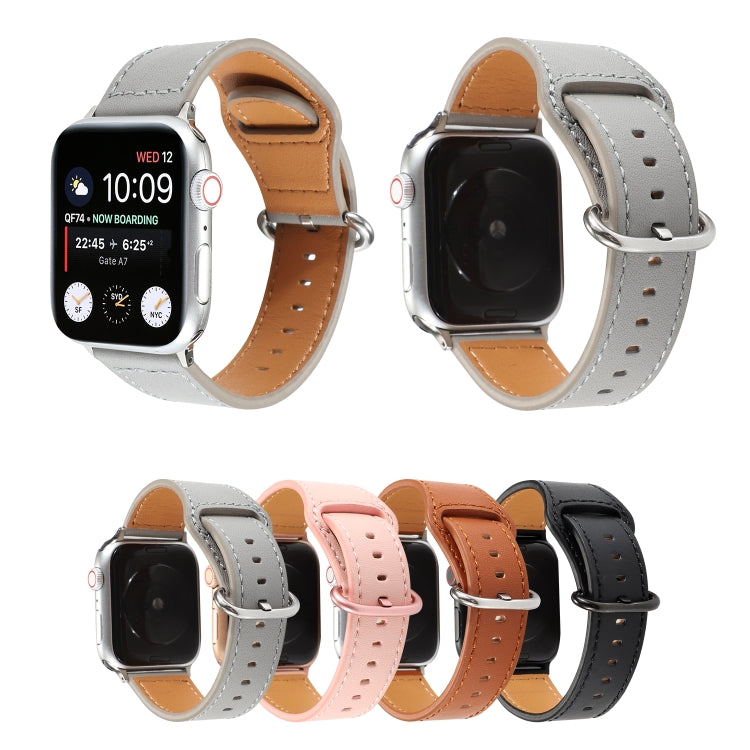 Solid Color Genuine Leather Watchband, For Apple Watch Series 7 41mm / 6 &amp; SE &amp; 5 &amp; 4 40mm / 3 &amp; 2 &amp; 1 38mm, For Apple Watch Series 7 45mm / 6 &amp; SE &amp; 5 &amp; 4 44mm / 3 &amp; 2 &amp; 1 42mm