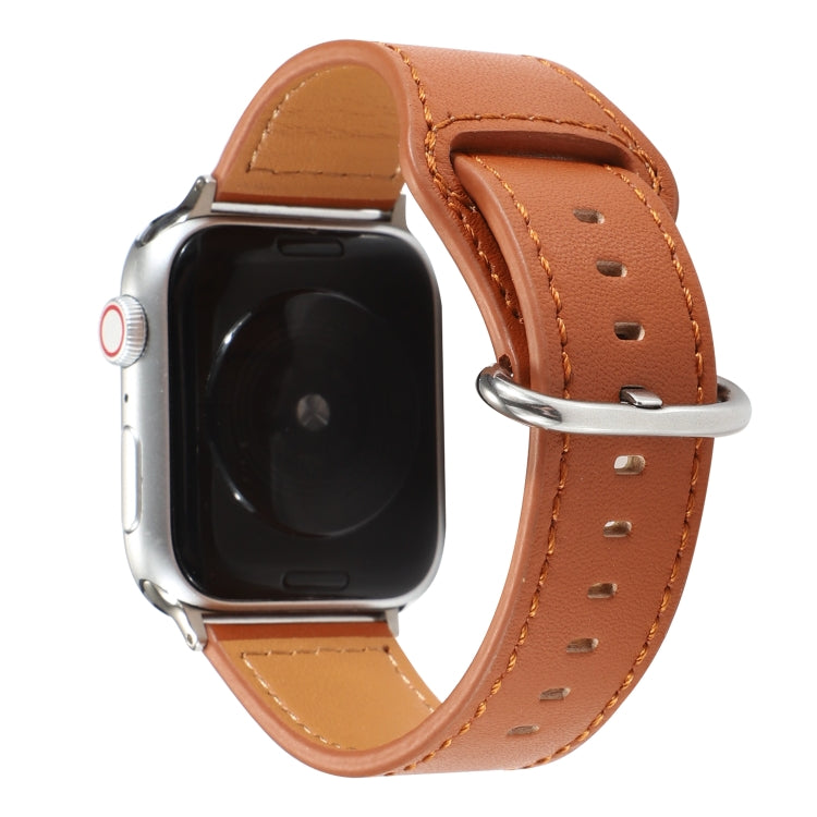 Solid Color Genuine Leather Watchband, For Apple Watch Series 7 41mm / 6 &amp; SE &amp; 5 &amp; 4 40mm / 3 &amp; 2 &amp; 1 38mm, For Apple Watch Series 7 45mm / 6 &amp; SE &amp; 5 &amp; 4 44mm / 3 &amp; 2 &amp; 1 42mm