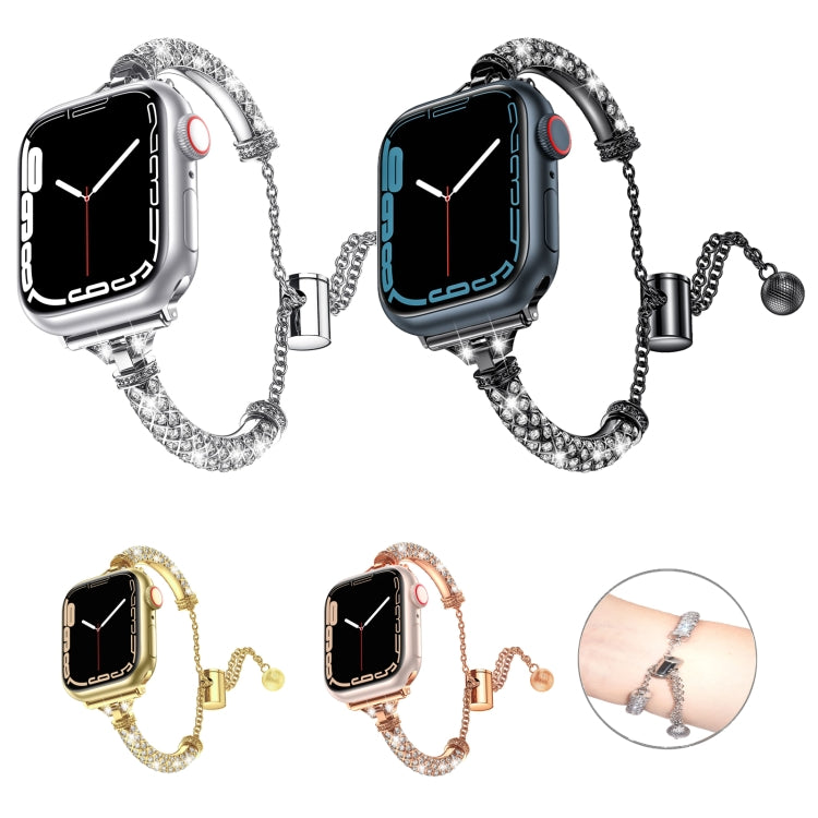 Full Diamond Metal Bracelet Watch Band, For Apple Watch Series 8&amp;7 45mm / SE 2&amp;6&amp;SE&amp;5&amp;4 44mm, For Apple Watch Series 8&amp;7 41mm / SE 2&amp;6&amp;SE&amp;5&amp;4 40mm