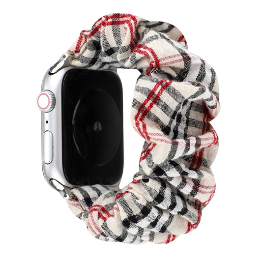 Plaid Flower Pattern Cloth Hair Ring Watchband, For Apple Watch Series 8&7 41mm / SE 2&6&SE&5&4 40mm / 3&2&1 38mm, For Apple Watch Ultra 49mm / Series 8&7 45mm / SE 2&6&SE&5&4 44mm / 3&2&1 42mm