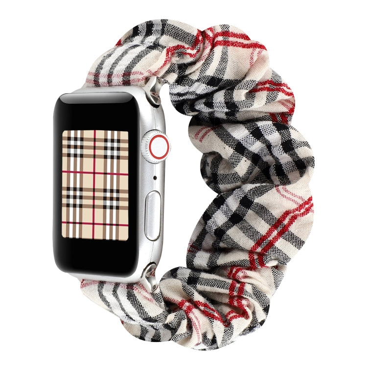 Plaid Flower Pattern Cloth Hair Ring Watchband, For Apple Watch Series 8&amp;7 41mm / SE 2&amp;6&amp;SE&amp;5&amp;4 40mm / 3&amp;2&amp;1 38mm, For Apple Watch Ultra 49mm / Series 8&amp;7 45mm / SE 2&amp;6&amp;SE&amp;5&amp;4 44mm / 3&amp;2&amp;1 42mm