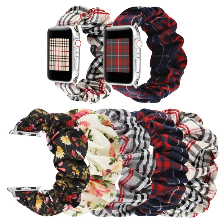 Plaid Flower Pattern Cloth Hair Ring Watchband, For Apple Watch Series 8&amp;7 41mm / SE 2&amp;6&amp;SE&amp;5&amp;4 40mm / 3&amp;2&amp;1 38mm, For Apple Watch Ultra 49mm / Series 8&amp;7 45mm / SE 2&amp;6&amp;SE&amp;5&amp;4 44mm / 3&amp;2&amp;1 42mm