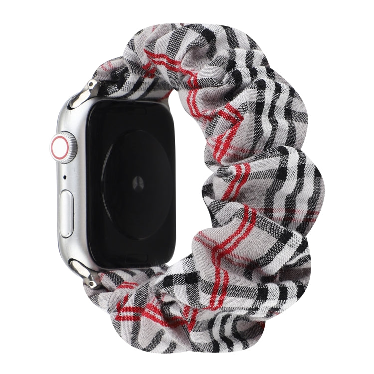 Plaid Flower Pattern Cloth Hair Ring Watchband, For Apple Watch Series 8&amp;7 41mm / SE 2&amp;6&amp;SE&amp;5&amp;4 40mm / 3&amp;2&amp;1 38mm, For Apple Watch Ultra 49mm / Series 8&amp;7 45mm / SE 2&amp;6&amp;SE&amp;5&amp;4 44mm / 3&amp;2&amp;1 42mm