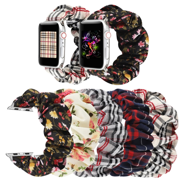Plaid Flower Pattern Cloth Hair Ring Watchband, For Apple Watch Series 8&amp;7 41mm / SE 2&amp;6&amp;SE&amp;5&amp;4 40mm / 3&amp;2&amp;1 38mm, For Apple Watch Ultra 49mm / Series 8&amp;7 45mm / SE 2&amp;6&amp;SE&amp;5&amp;4 44mm / 3&amp;2&amp;1 42mm