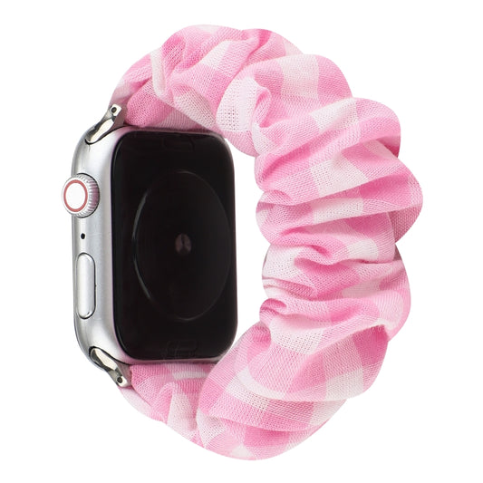 Plaid Pattern Cloth + Stainless Steel Hair Ring Watchband, For Apple Watch Series 7 41mm / 6 & SE & 5 & 4 40mm / 3 & 2 & 1 38mm, For Apple Watch Series 7 45mm / 6 & SE & 5 & 4 44mm / 3 & 2 & 1 42mm