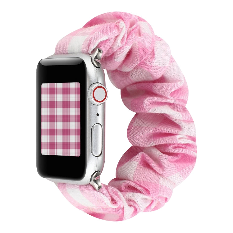 Plaid Pattern Cloth + Stainless Steel Hair Ring Watchband, For Apple Watch Series 7 41mm / 6 &amp; SE &amp; 5 &amp; 4 40mm / 3 &amp; 2 &amp; 1 38mm, For Apple Watch Series 7 45mm / 6 &amp; SE &amp; 5 &amp; 4 44mm / 3 &amp; 2 &amp; 1 42mm