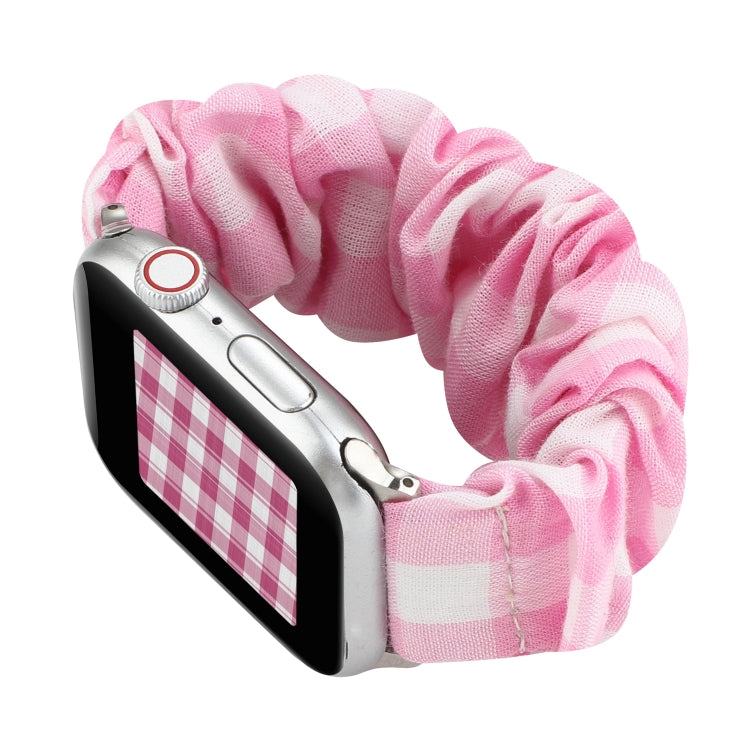 Plaid Pattern Cloth + Stainless Steel Hair Ring Watchband, For Apple Watch Series 7 41mm / 6 &amp; SE &amp; 5 &amp; 4 40mm / 3 &amp; 2 &amp; 1 38mm, For Apple Watch Series 7 45mm / 6 &amp; SE &amp; 5 &amp; 4 44mm / 3 &amp; 2 &amp; 1 42mm