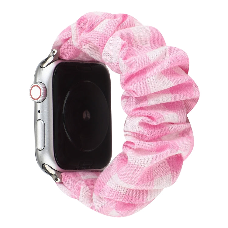 Plaid Pattern Cloth + Stainless Steel Hair Ring Watchband, For Apple Watch Series 7 41mm / 6 &amp; SE &amp; 5 &amp; 4 40mm / 3 &amp; 2 &amp; 1 38mm, For Apple Watch Series 7 45mm / 6 &amp; SE &amp; 5 &amp; 4 44mm / 3 &amp; 2 &amp; 1 42mm