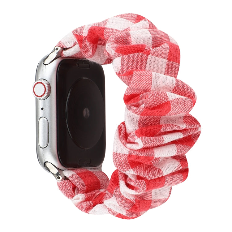 Plaid Pattern Cloth + Stainless Steel Hair Ring Watchband, For Apple Watch Series 7 41mm / 6 &amp; SE &amp; 5 &amp; 4 40mm / 3 &amp; 2 &amp; 1 38mm, For Apple Watch Series 7 45mm / 6 &amp; SE &amp; 5 &amp; 4 44mm / 3 &amp; 2 &amp; 1 42mm