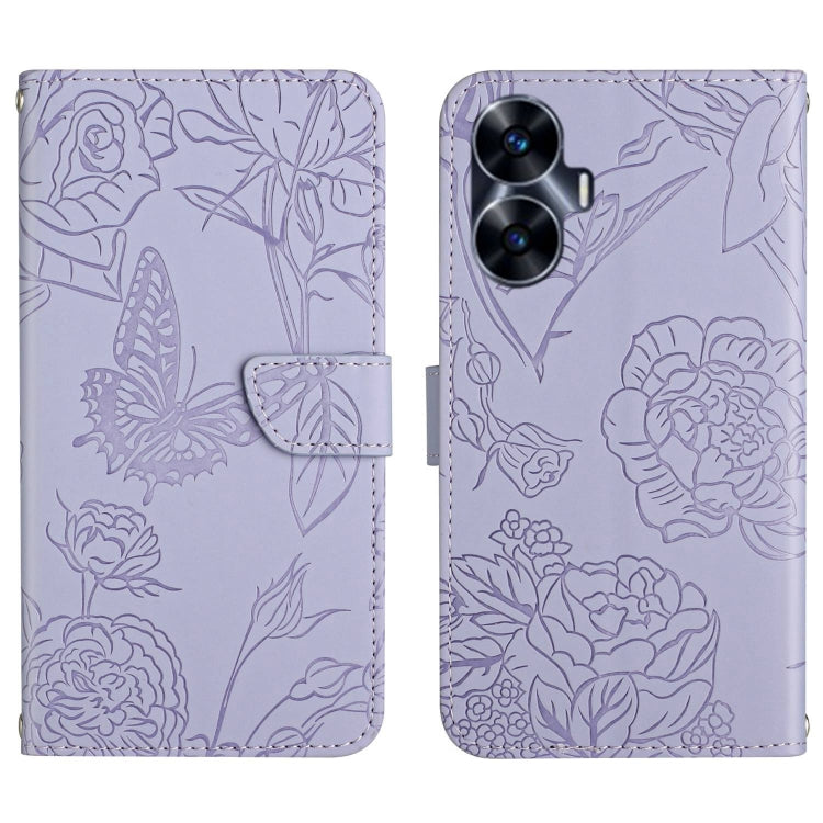 HT03 Skin Feel Butterfly Embossed Flip Leather Phone Case