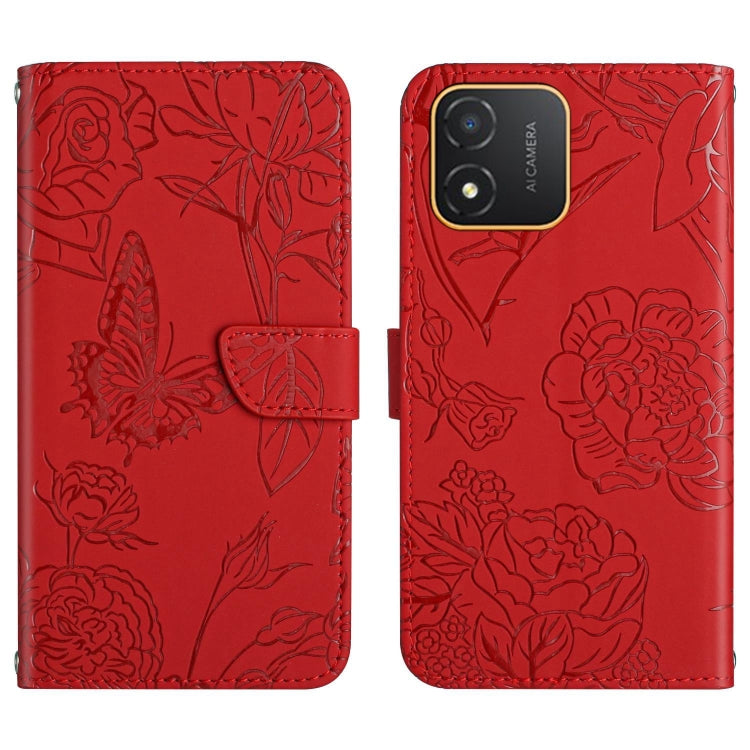 HT03 Skin Feel Butterfly Embossed Flip Leather Phone Case