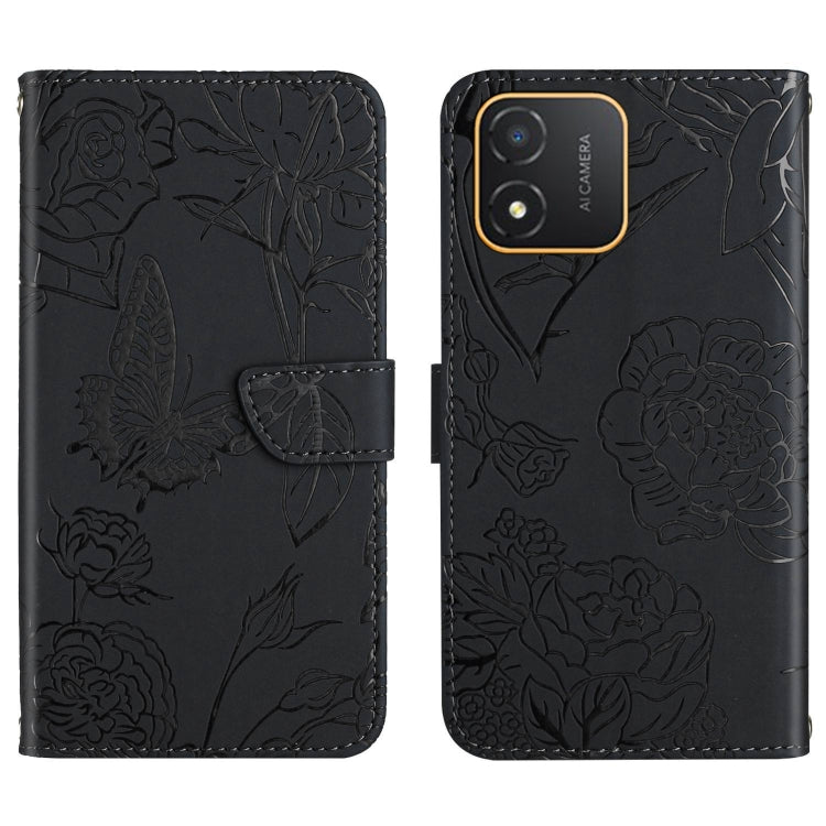 HT03 Skin Feel Butterfly Embossed Flip Leather Phone Case