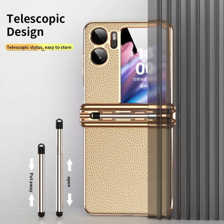 Litchi Texture Leather Hinged Electroplated Phone Case with Pen, For OPPO Find N2 Flip