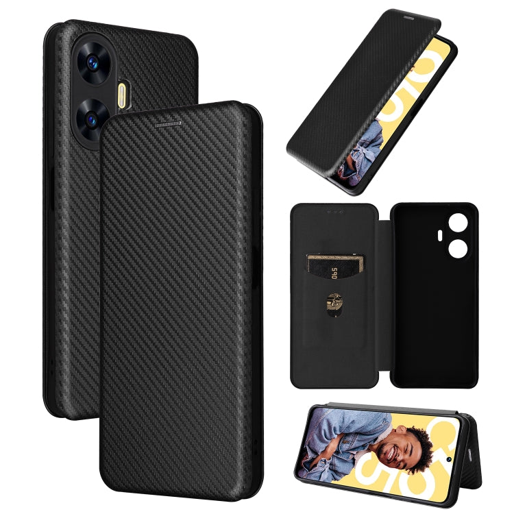 Carbon Fiber Texture Flip Leather Phone Case, For Realme C55, For OnePlus Ace 2V