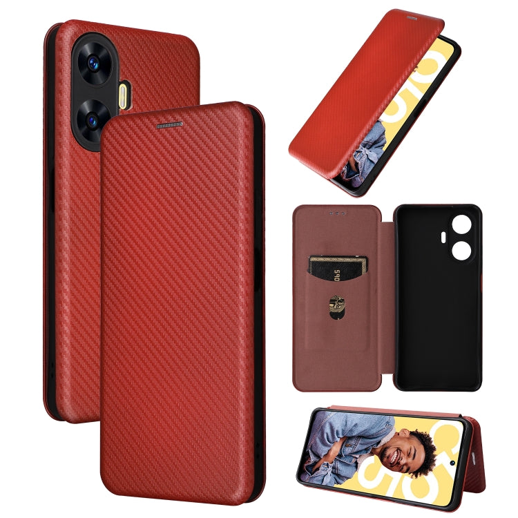 Carbon Fiber Texture Flip Leather Phone Case, For Realme C55, For OnePlus Ace 2V