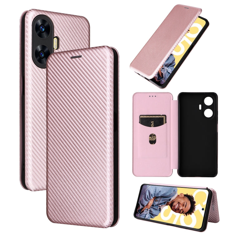 Carbon Fiber Texture Flip Leather Phone Case, For Realme C55, For OnePlus Ace 2V