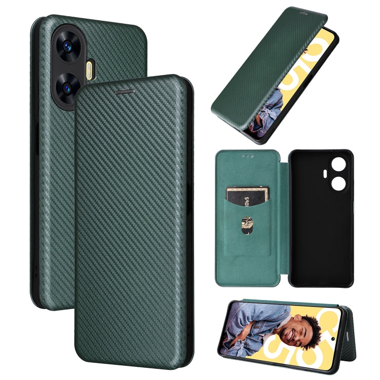 Carbon Fiber Texture Flip Leather Phone Case, For Realme C55, For OnePlus Ace 2V