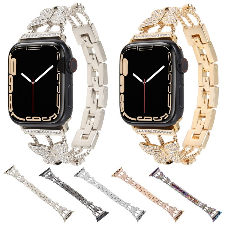 Butterfly Metal Diamond Watch Band, For Apple Watch Series 8&amp;7 45mm, For Apple Watch Series 8&amp;7 41mm