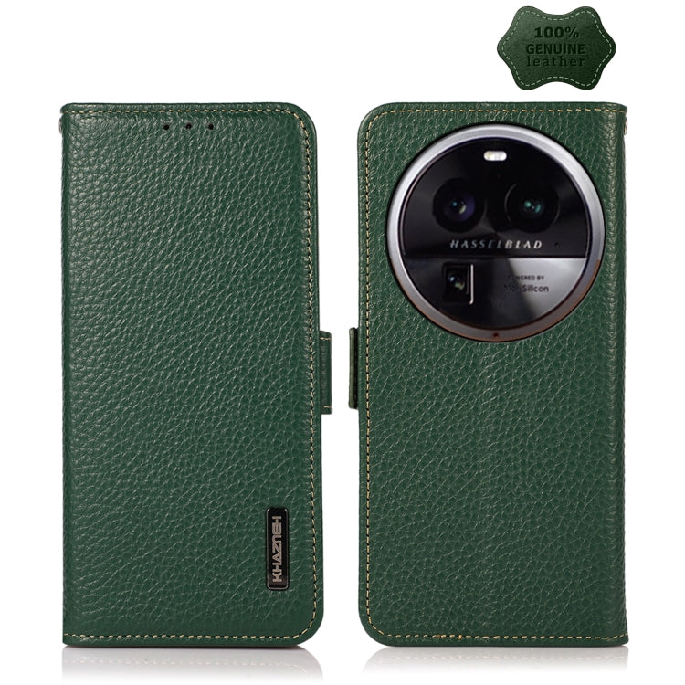 KHAZNEH Side-Magnetic Litchi Genuine Leather RFID Phone Case, For OPPO Find X6 Pro, For OPPO Find X6, For Samsung Galaxy M14 5G