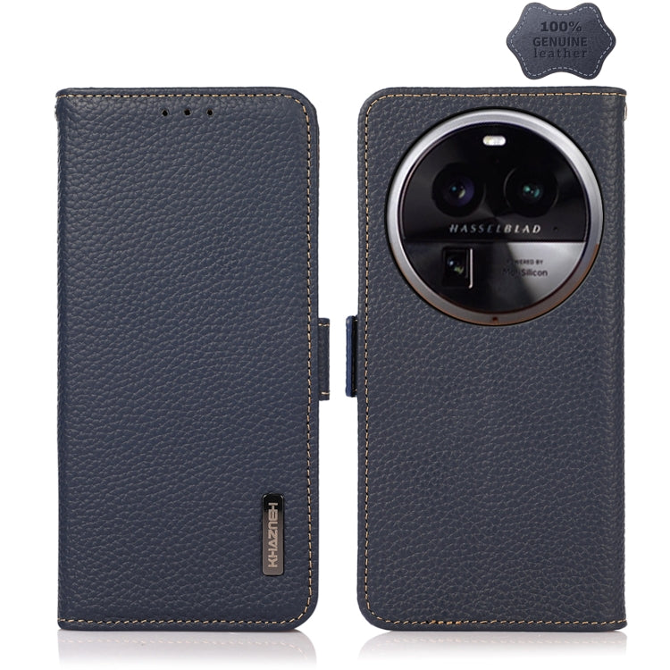 KHAZNEH Side-Magnetic Litchi Genuine Leather RFID Phone Case, For OPPO Find X6 Pro, For OPPO Find X6, For Samsung Galaxy M14 5G