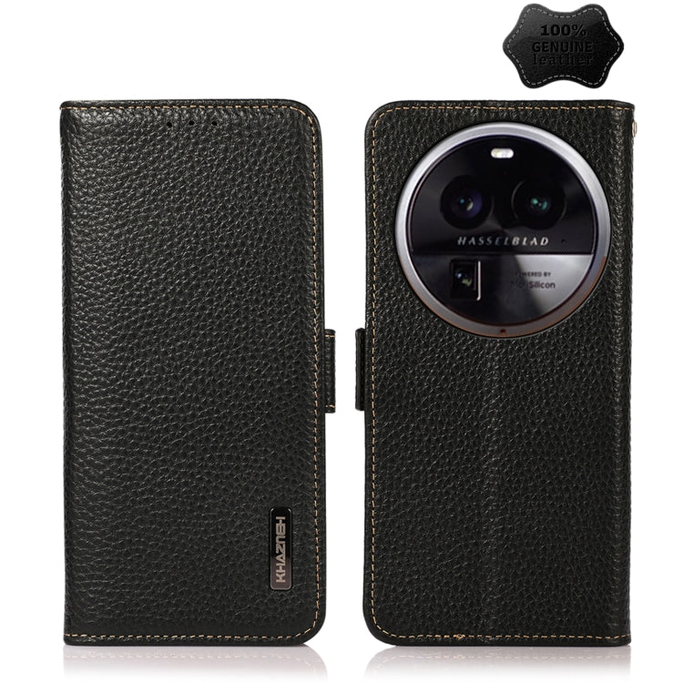 KHAZNEH Side-Magnetic Litchi Genuine Leather RFID Phone Case, For OPPO Find X6 Pro, For OPPO Find X6, For Samsung Galaxy M14 5G