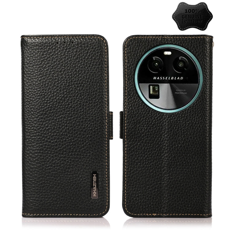 KHAZNEH Side-Magnetic Litchi Genuine Leather RFID Phone Case, For OPPO Find X6 Pro, For OPPO Find X6, For Samsung Galaxy M14 5G