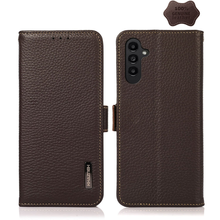 KHAZNEH Side-Magnetic Litchi Genuine Leather RFID Phone Case, For OPPO Find X6 Pro, For OPPO Find X6, For Samsung Galaxy M14 5G