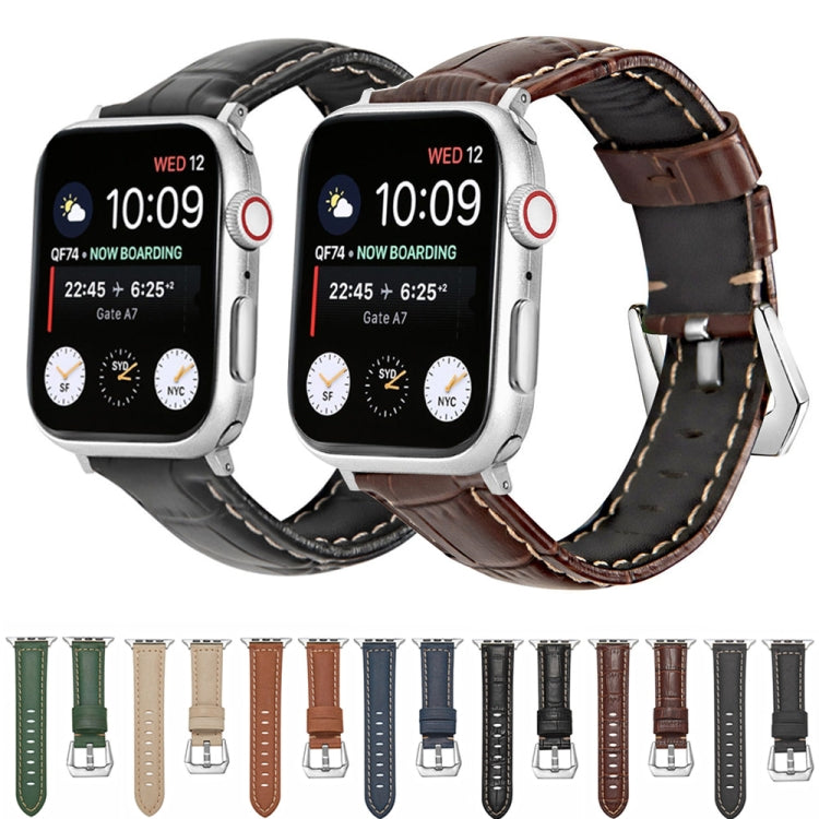 Silver Buckle Genuine Leather Watch Band, For Apple Watch Series 8&amp;7 45mm, For Apple Watch Series 8&amp;7 41mm