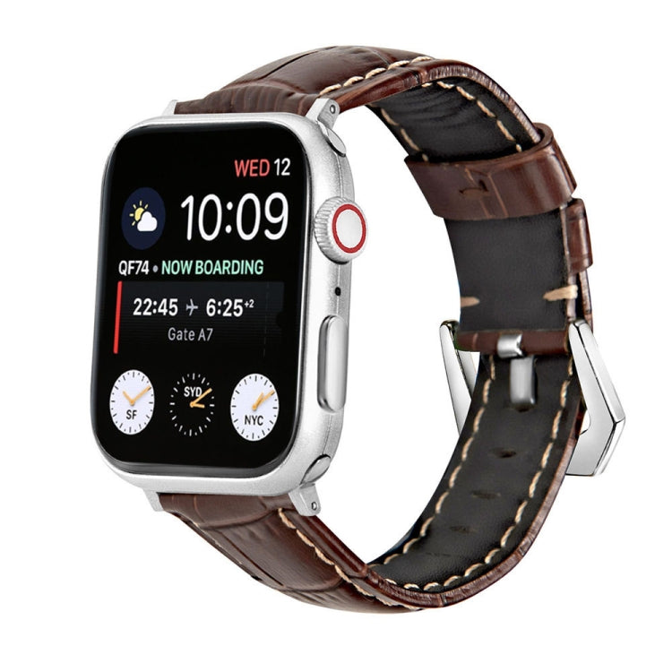 Silver Buckle Genuine Leather Watch Band, For Apple Watch Series 8&amp;7 45mm, For Apple Watch Series 8&amp;7 41mm