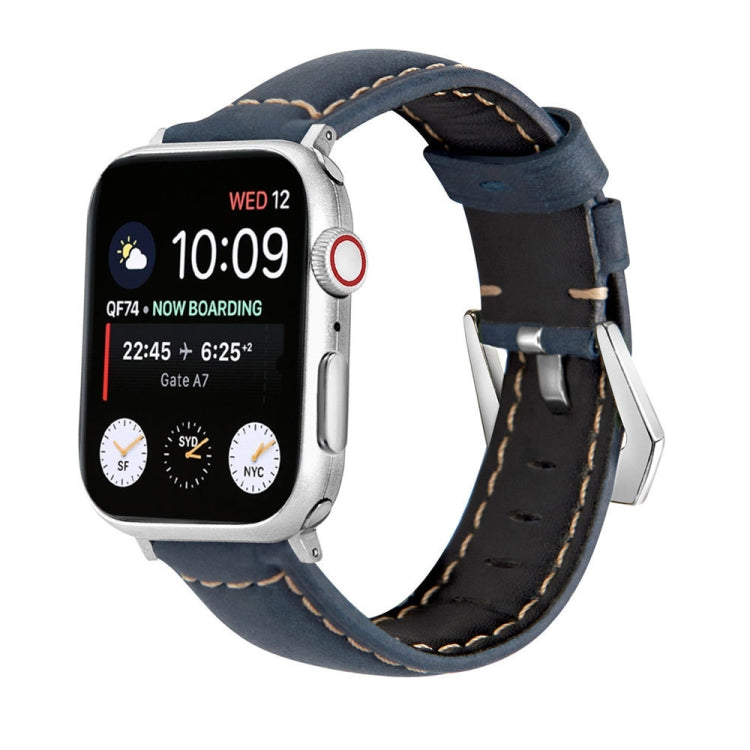 Silver Buckle Genuine Leather Watch Band, For Apple Watch Series 8&amp;7 45mm, For Apple Watch Series 8&amp;7 41mm