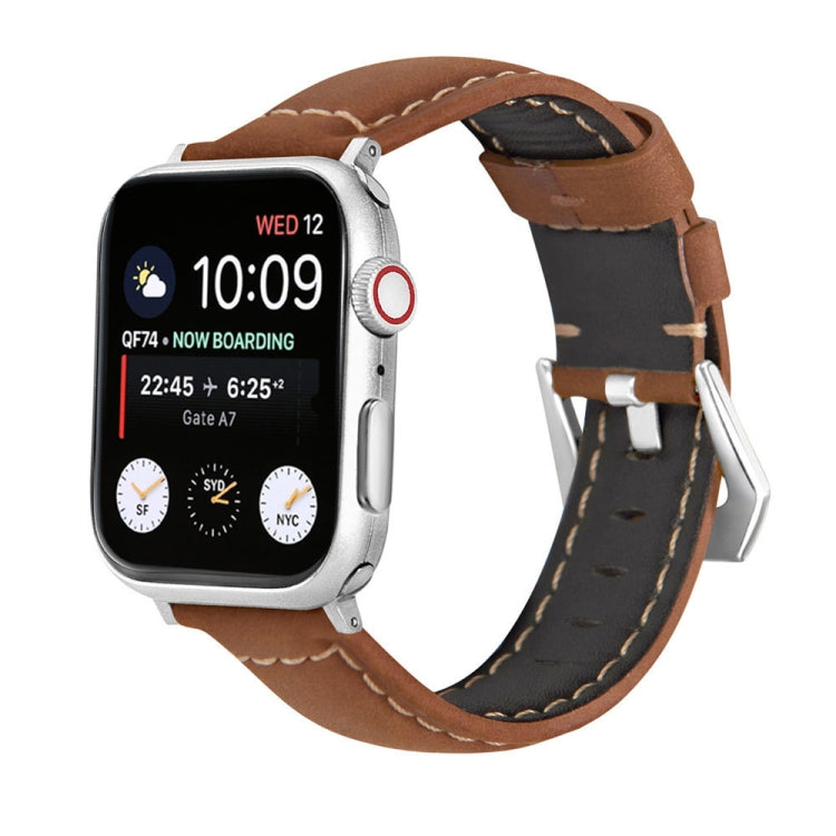 Silver Buckle Genuine Leather Watch Band, For Apple Watch Series 8&amp;7 45mm, For Apple Watch Series 8&amp;7 41mm