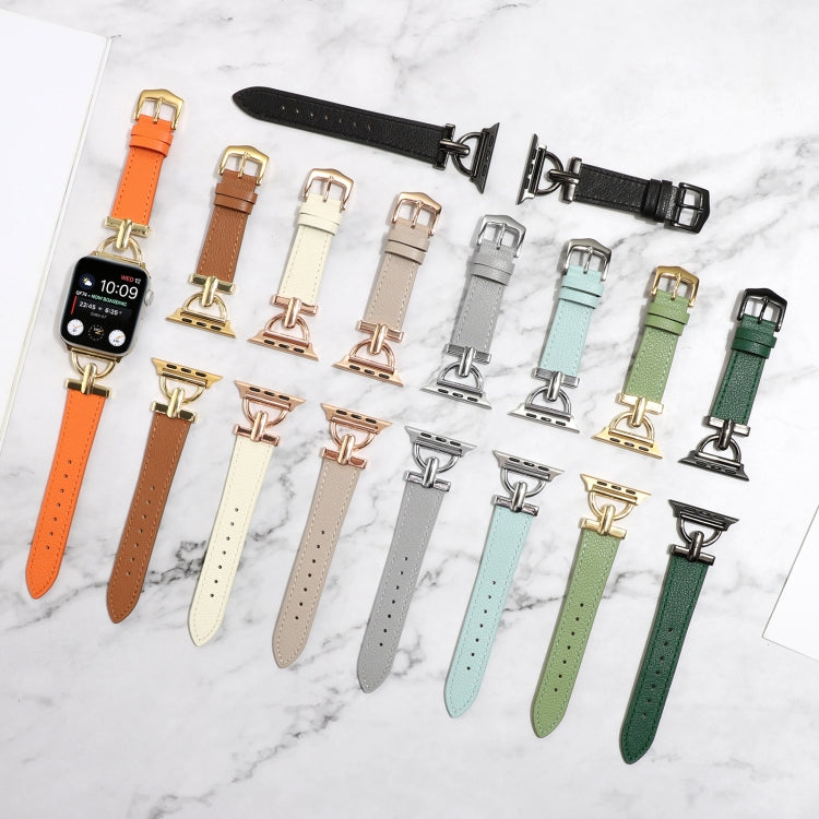 D-Buckle Plain Genuine Leather Watch Band