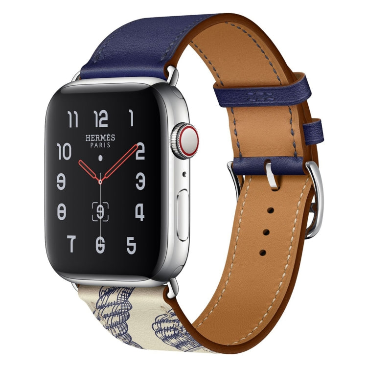 Silk Screen Pattern Leather Watchband, For Apple Watch Series 7 41mm / 6 & SE & 5 & 4 40mm / 3 & 2 & 1 38mm, For Apple Watch Series 8&7 41mm / SE 2&6&SE&5&4 40mm / 3&2&1 38mm