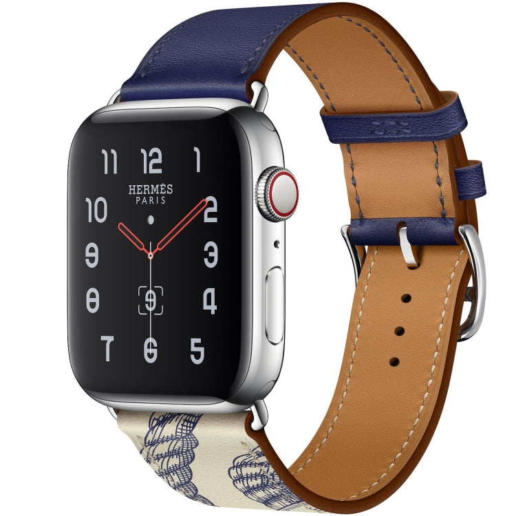 Silk Screen Pattern Leather Watchband, For Apple Watch Series 7 41mm / 6 & SE & 5 & 4 40mm / 3 & 2 & 1 38mm, For Apple Watch Series 8&7 45mm / SE 2&6&SE&5&4 44mm / 3&2&1 42mm, For Apple Watch Series 8&7 41mm / SE 2&6&SE&5&4 40mm / 3&2&1 38mm