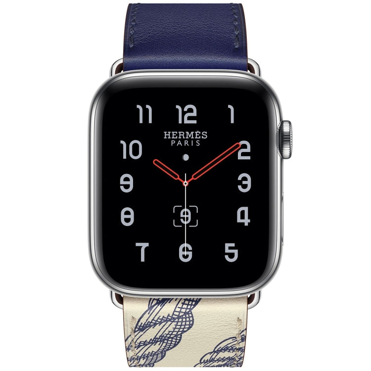 Silk Screen Pattern Leather Watchband, For Apple Watch Series 7 41mm / 6 & SE & 5 & 4 40mm / 3 & 2 & 1 38mm, For Apple Watch Series 8&7 45mm / SE 2&6&SE&5&4 44mm / 3&2&1 42mm, For Apple Watch Series 8&7 41mm / SE 2&6&SE&5&4 40mm / 3&2&1 38mm