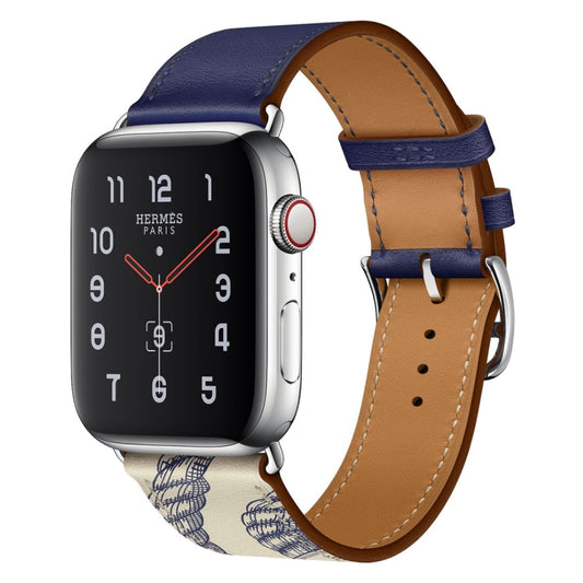 Silk Screen Pattern Leather Watchband, For Apple Watch Series 7 41mm / 6 & SE & 5 & 4 40mm / 3 & 2 & 1 38mm, For Apple Watch Series 8&7 45mm / SE 2&6&SE&5&4 44mm / 3&2&1 42mm, For Apple Watch Series 8&7 41mm / SE 2&6&SE&5&4 40mm / 3&2&1 38mm