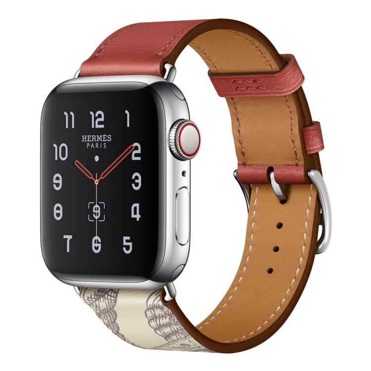 Silk Screen Pattern Leather Watchband, For Apple Watch Series 7 41mm / 6 & SE & 5 & 4 40mm / 3 & 2 & 1 38mm, For Apple Watch Series 8&7 45mm / SE 2&6&SE&5&4 44mm / 3&2&1 42mm, For Apple Watch Series 8&7 41mm / SE 2&6&SE&5&4 40mm / 3&2&1 38mm