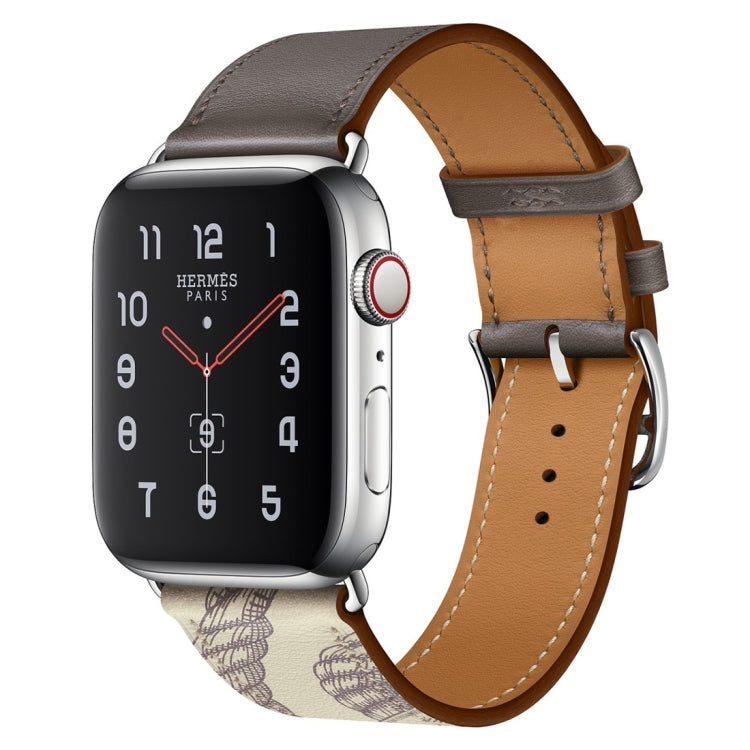 Silk Screen Pattern Leather Watchband, For Apple Watch Series 7 41mm / 6 & SE & 5 & 4 40mm / 3 & 2 & 1 38mm, For Apple Watch Series 8&7 45mm / SE 2&6&SE&5&4 44mm / 3&2&1 42mm, For Apple Watch Series 8&7 41mm / SE 2&6&SE&5&4 40mm / 3&2&1 38mm