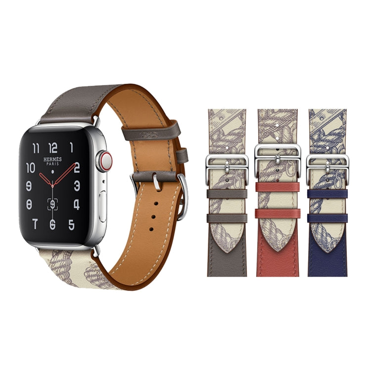 Silk Screen Pattern Leather Watchband, For Apple Watch Series 7 41mm / 6 & SE & 5 & 4 40mm / 3 & 2 & 1 38mm, For Apple Watch Series 8&7 45mm / SE 2&6&SE&5&4 44mm / 3&2&1 42mm, For Apple Watch Series 8&7 41mm / SE 2&6&SE&5&4 40mm / 3&2&1 38mm