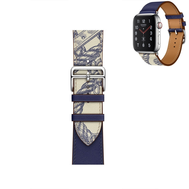 Silk Screen Pattern Leather Watchband, For Apple Watch Series 7 41mm / 6 & SE & 5 & 4 40mm / 3 & 2 & 1 38mm, For Apple Watch Series 8&7 45mm / SE 2&6&SE&5&4 44mm / 3&2&1 42mm, For Apple Watch Series 8&7 41mm / SE 2&6&SE&5&4 40mm / 3&2&1 38mm