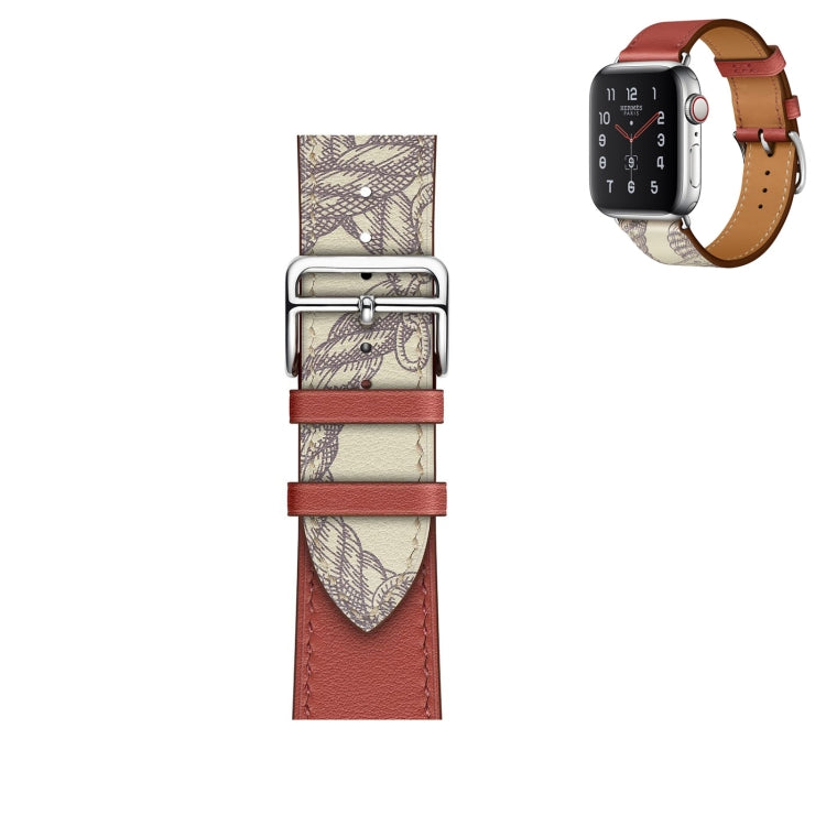 Silk Screen Pattern Leather Watchband, For Apple Watch Series 7 41mm / 6 & SE & 5 & 4 40mm / 3 & 2 & 1 38mm, For Apple Watch Series 8&7 45mm / SE 2&6&SE&5&4 44mm / 3&2&1 42mm, For Apple Watch Series 8&7 41mm / SE 2&6&SE&5&4 40mm / 3&2&1 38mm