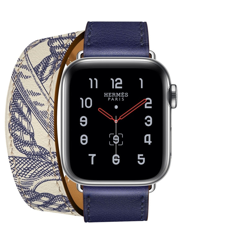 Silk Screen Pattern Leather Watchband, For Apple Watch Series 7 41mm / 6 & SE & 5 & 4 40mm / 3 & 2 & 1 38mm, For Apple Watch Ultra 49mm / Series 8&7 45mm / SE 2&6&SE&5&4 44mm / 3&2&1 42mm, For Apple Watch Series 8&7 41mm / SE 2&6&SE&5&4 40mm / 3&2&1 38mm